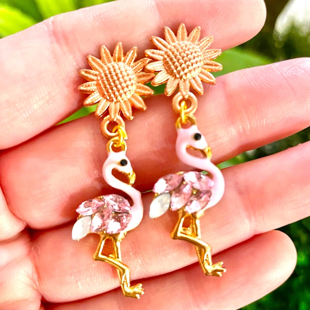 Floral Flamingo Dangle Earrings